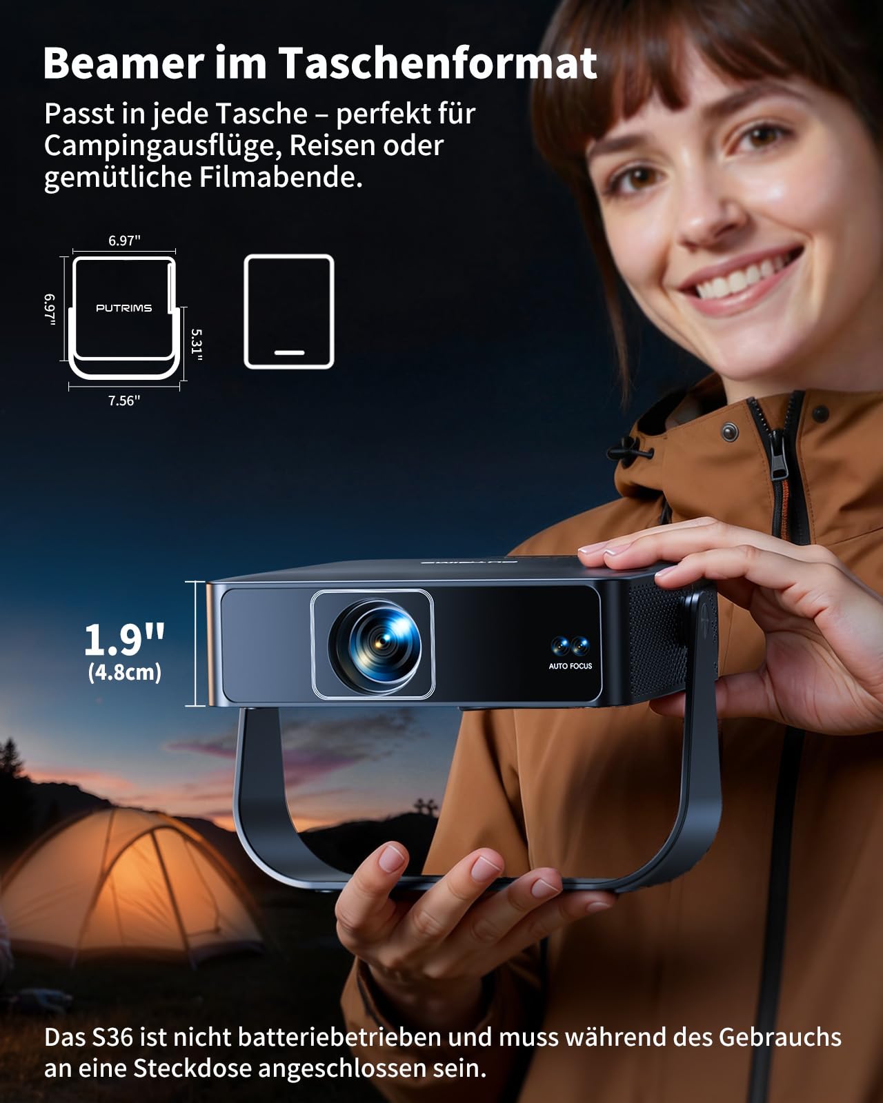 Smart Beamer【Kompatibel mit Netflix/Live TV/330° Drehbar】 Mini Beamer 4K mit Autofokus/6D Trapezkorrektur, Mini Projector 4K 1080P Full HD WiFi6 & Bluetooth Heimkino/Outdoor Klein Projektor für Handy