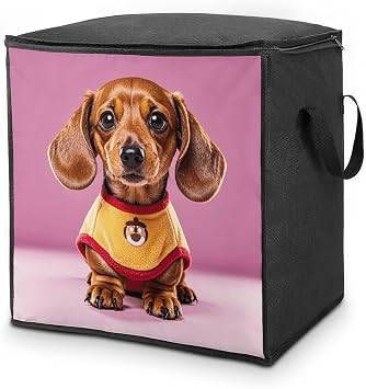 Cute Dachshund Duggee Quilt Storage Bag Clothes Storage Bins Large Blanket Storage Bags with Handles Toy Blanket Bin Closet Organizers for Clothing Household Organizer Box