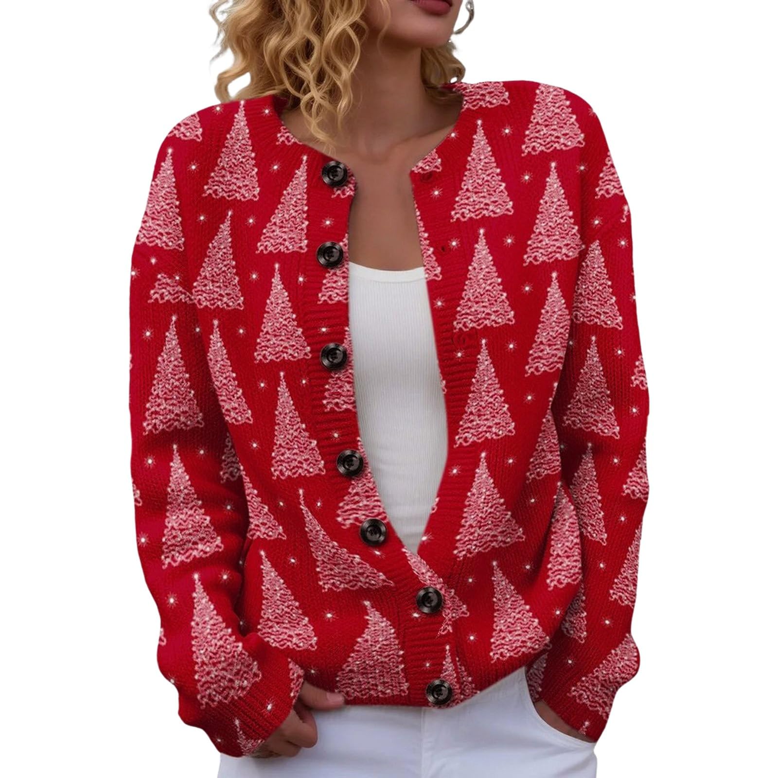 Christmas Cardigan for Women Button Down Open Front Cute Funny Xmas Graphic Print Sweater Fall Winter Warm Cozy