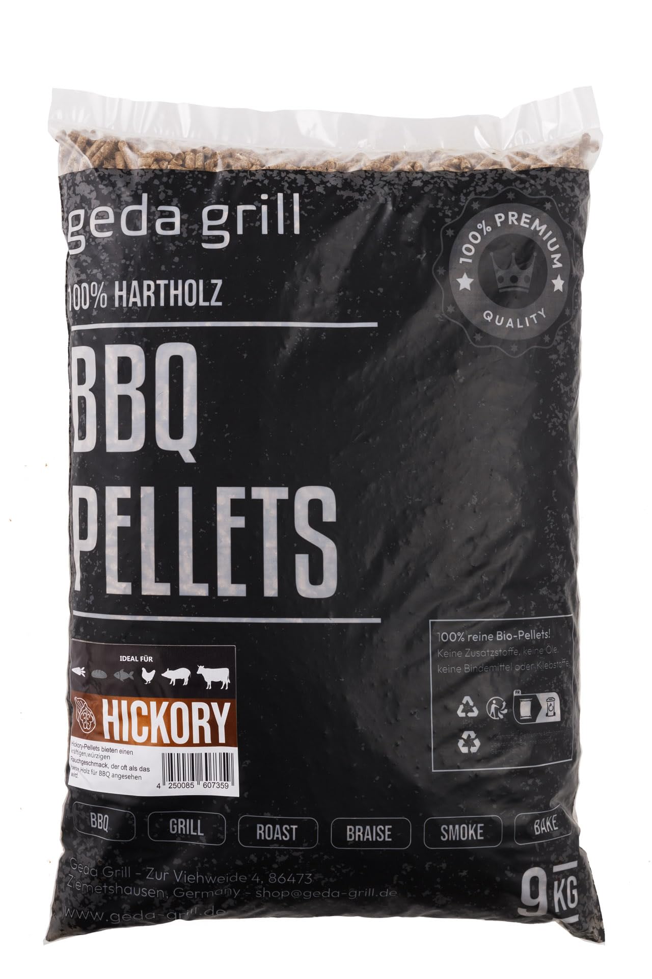 GEDA Grill 100% Hartholz Pellets, Grillpellets BBQ Pellets für Pelletsmoker, Pizzaofen, Räucherofen (Hickory)