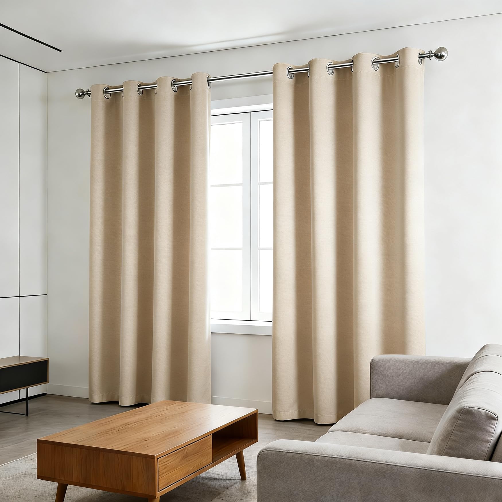 Blickdichte Vorhänge 195 x 260 cm Blickdicht Gegen Kälte Thermo Wärmeisolierend Vorhänge Blickdicht Gardinen mit Ösen Verdunkelung für Wohnzimmer & Schlafzimmer, Beige