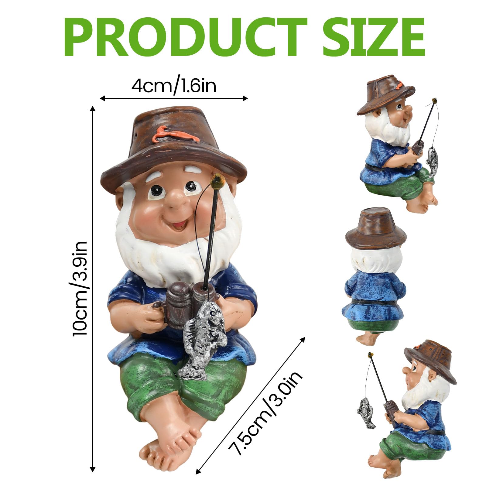 Figura de Gnomo de Jardín, Figura de Resina para Pescar, Resistente a La Intemperie, Ideal para Estanques Pequeños y Exteriores Pescadores (10 X 7 X 4,5 Cm)
