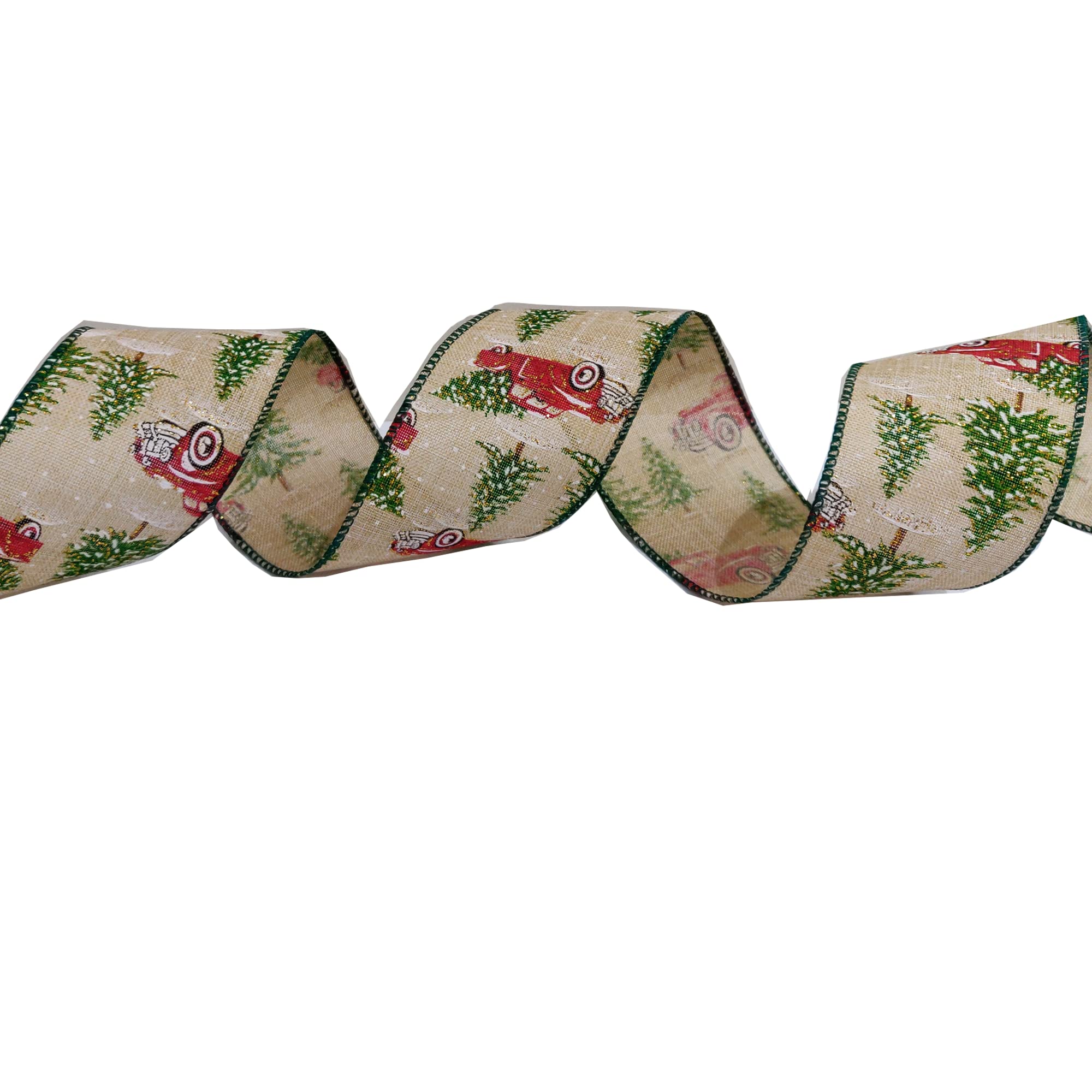 Christmas 63mm Wide Wire Edged Ribbon Wreath Party Decorations Gift Wrap Presents Craft Glitter Bow-No Roll (Christmas Truck, 5 Meter) โ image 1