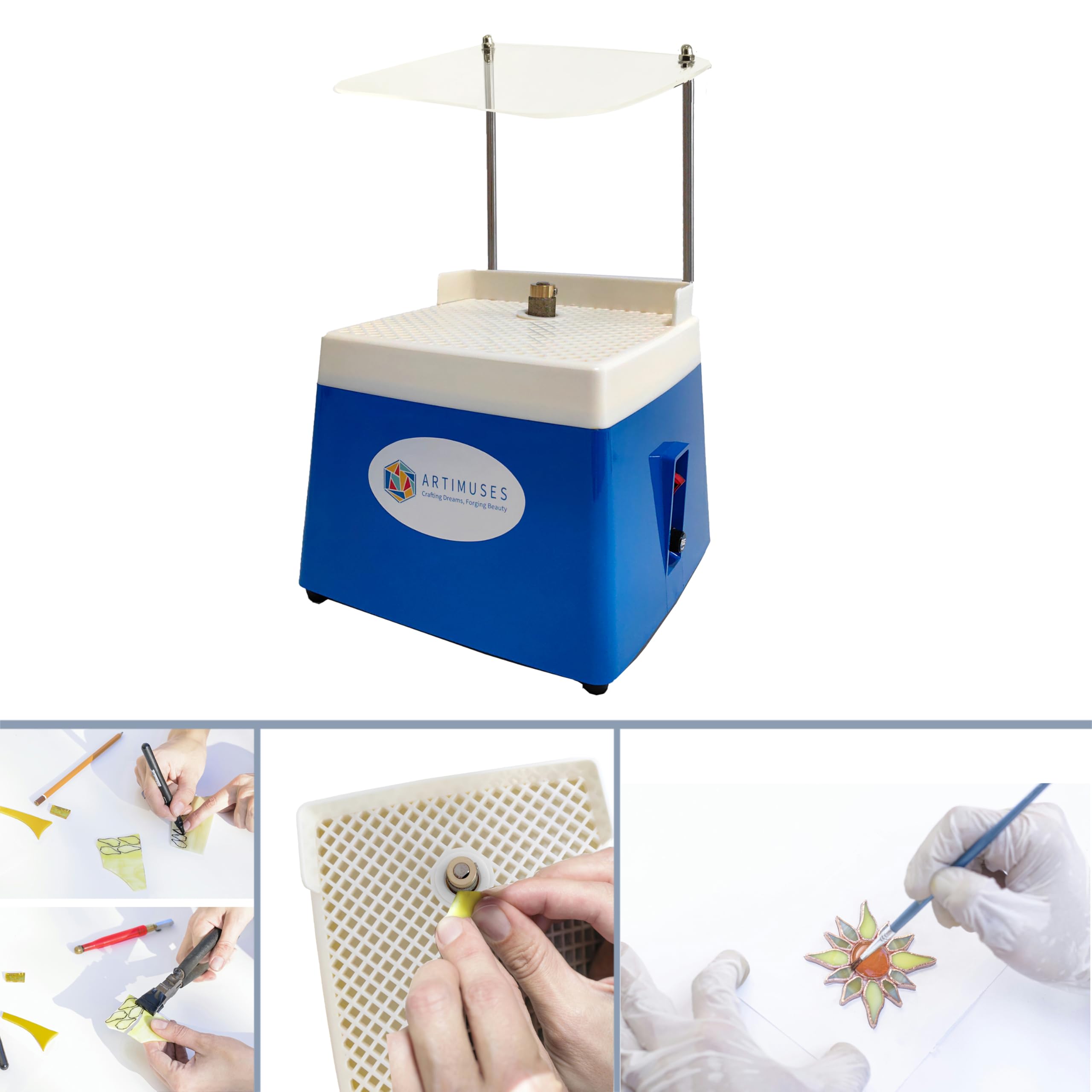 Stained Glass Grinder With 5/8" & 1" Diamond Bits - 4200RPM Glass Crafting Tool With Acrylic Shield
