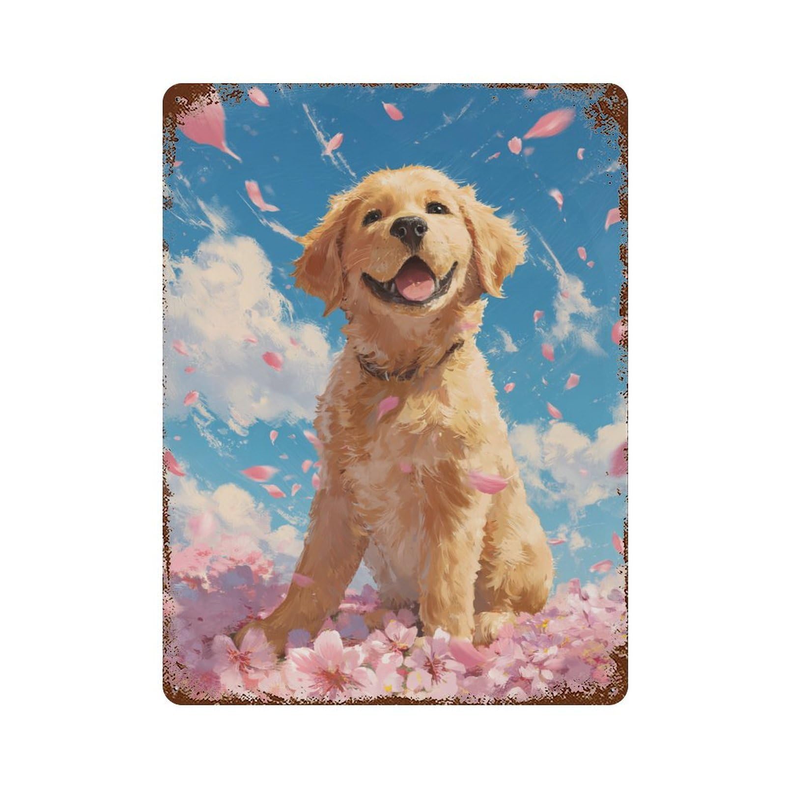 Golden Retriever in Spring Petals Retro Metal Sign 15.7"x11.8", Farmhouse Wall Decor for Garage, Pub Or Kitchen