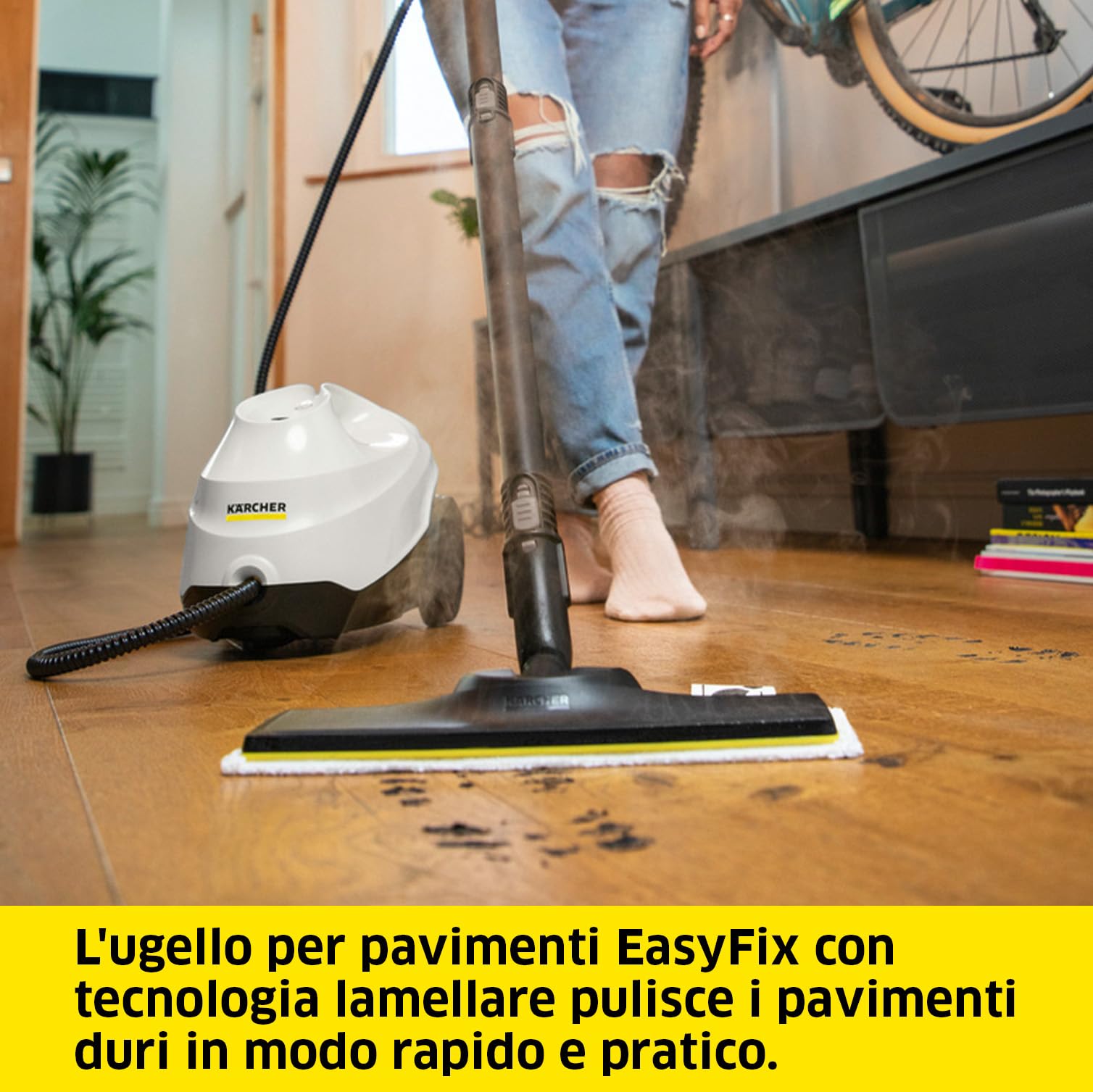 KÄRCHER Pulitore a Vapore SC 3 EasyFix, Pronto in 30sec, 1900 W, Serbatoio 1l, Area lavoro 75m², Include Kit pavimenti, Bocchetta Manuale e Panno, Spazzola Tonda, Bocchetta fessure