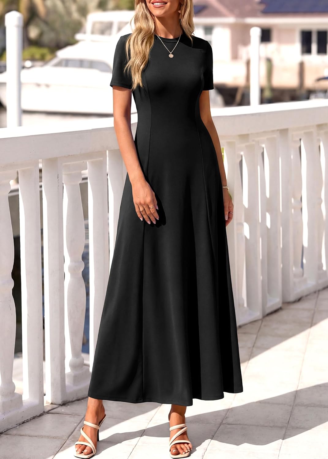 KIRUNDO Wedding Guest Dresses for Women 2026 Spring Summer Short Sleeve Pleated Long Flowy A Line Formal Maxi Dress Pockets - Image 6