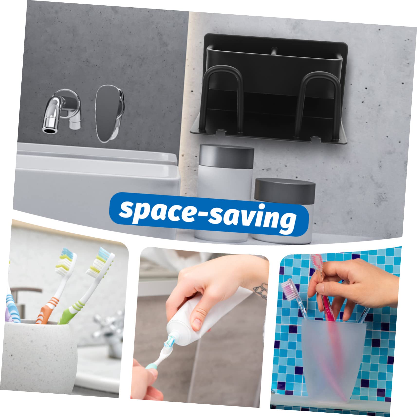 Portaspazzolini da Parete Premium Organizer Bagno Salvaspazio per Spazzolini Elettrici e Manuali Supporto Doppio Nero con Drenaggio per Bagno e Cucina Rustica