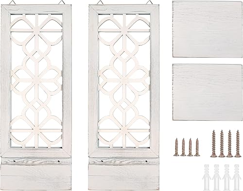 Miniatura 7 de Juego de 2 candelabros de pared grandes, decoración rústica de granja, arte de pared para el hogar, espejo flotante, decoración de pared blanca para
