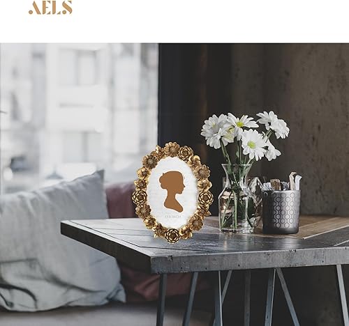 Miniatura 6 de AELS Marco de fotos vintage de 5 x 7 pulgadas, elegantes marcos de fotos ovalados antiguos con frente de cristal, pantalla de fotos, colgar en la