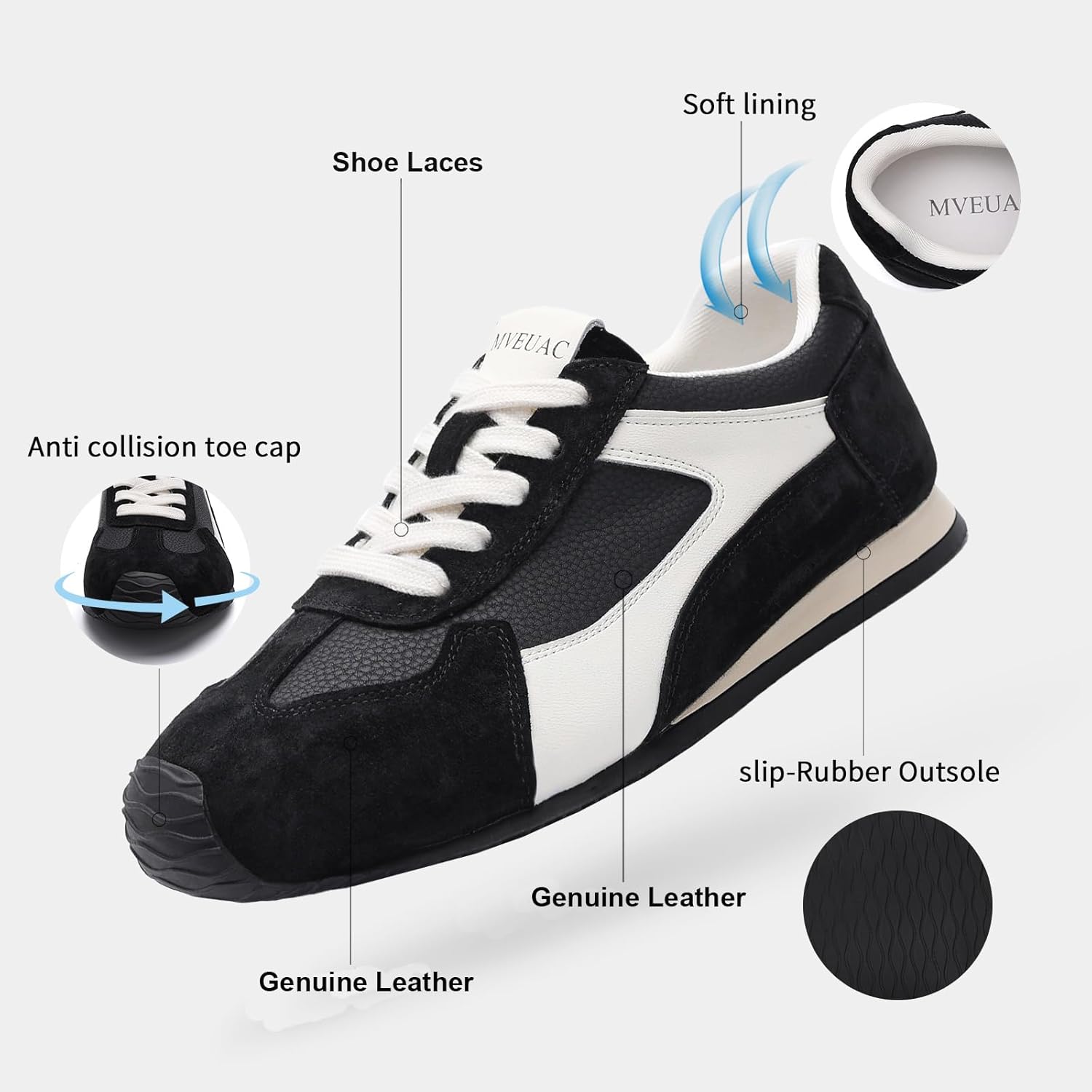 MVEUAC Women's Fashion Sneakers Genuine Leather Sneakers Casual Walking Shoes for Women. - Image 4