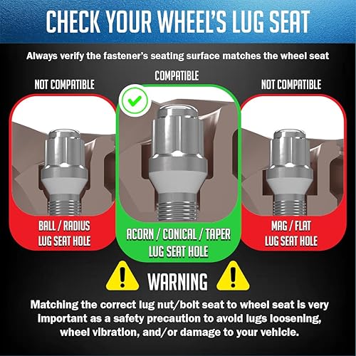 Miniatura 6 de Wheel Accessories Parts Juego de 20 pernos cromados de 14 x 1.25 pulgadas, asiento cónico con vástago de 1.575 in de longitud de diámetro pequeño
