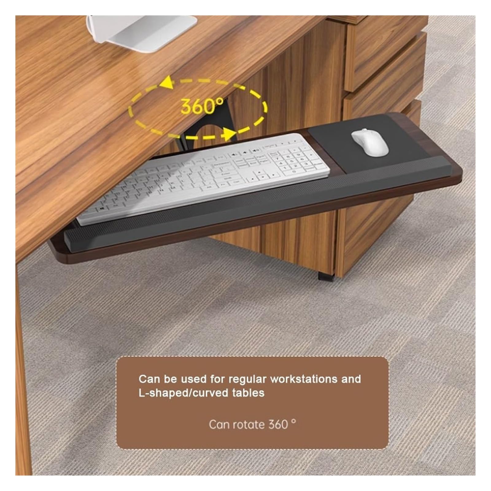 Ergonomische Schreibtisch-Verlängerungsablage, drehbarer Maus- und Tastaturhalter unter dem Schreibtisch, verstellbarer ausziehbarer Tastaturständer für Home Office (Ahornholz, 75 x 24 cm)