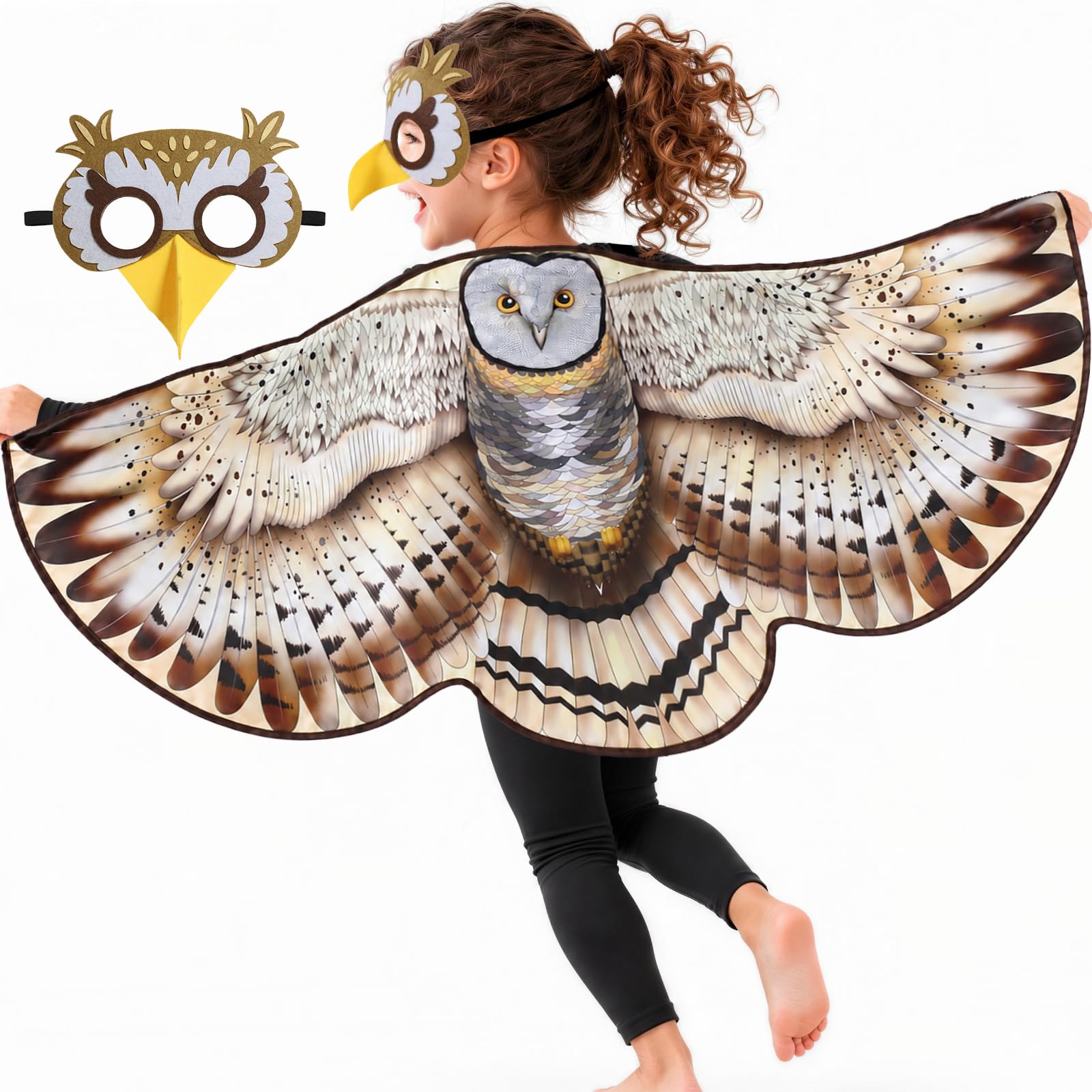 iROLEWIN Double-Sided Owl-Bird-Wings-Costume for Kids 3D Bird Mask | Toddler Halloween Animal Dress-Up Costumes for Boys Girls 3+ Birthday Gifts Toys, Sibling Role Play, School Spirit Week