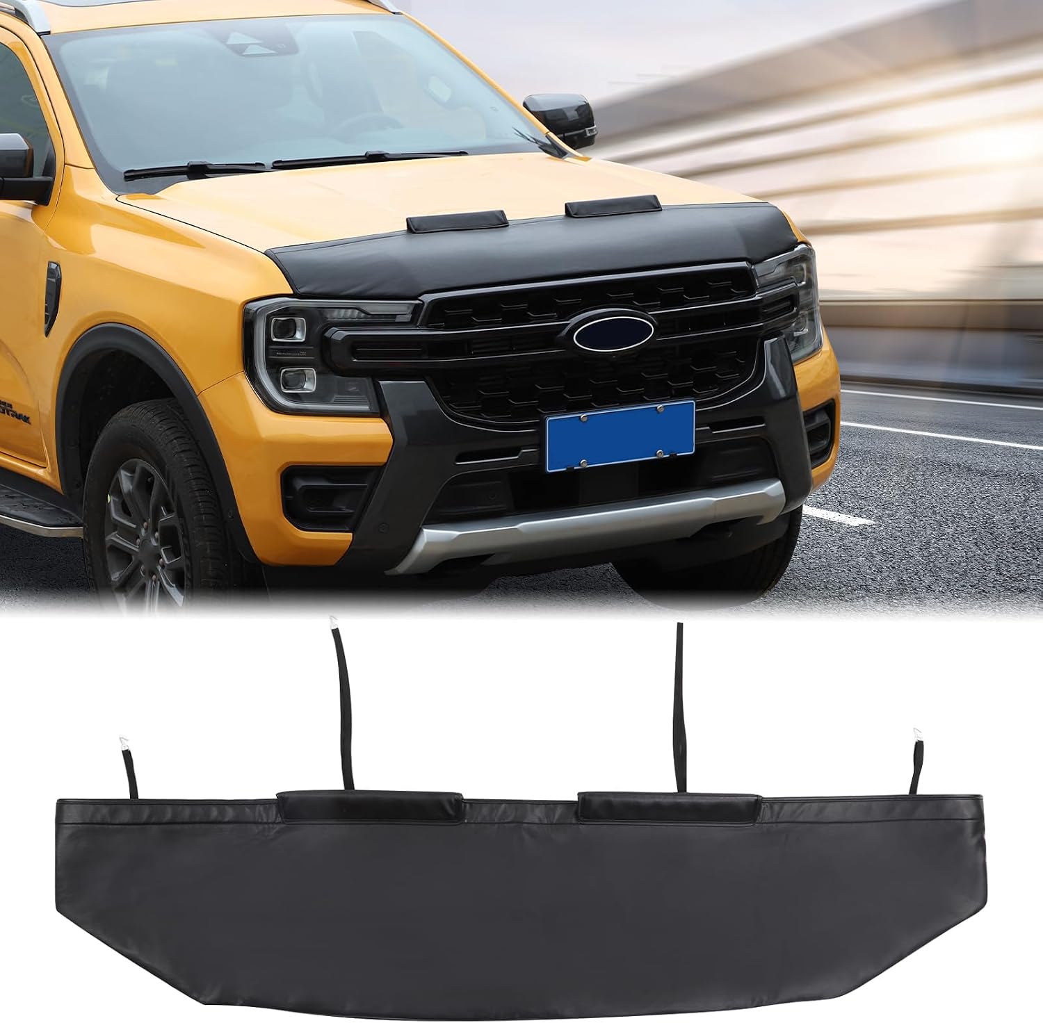 Aunginsy Car Hood Protector Bra Compatible with Ford Ranger 2023 2024 Front Engine Hood Cover Black Leather Protector Cover Half Hood Bonnet Bra Front Car Cover Mask Hood Shield Exterior Accessories