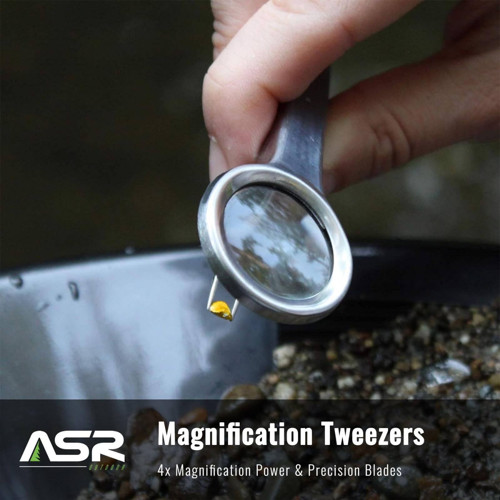 ASR Outdoor Gold Panning Magnifying Tweezer 4X Power Precision Tool Glass Lens