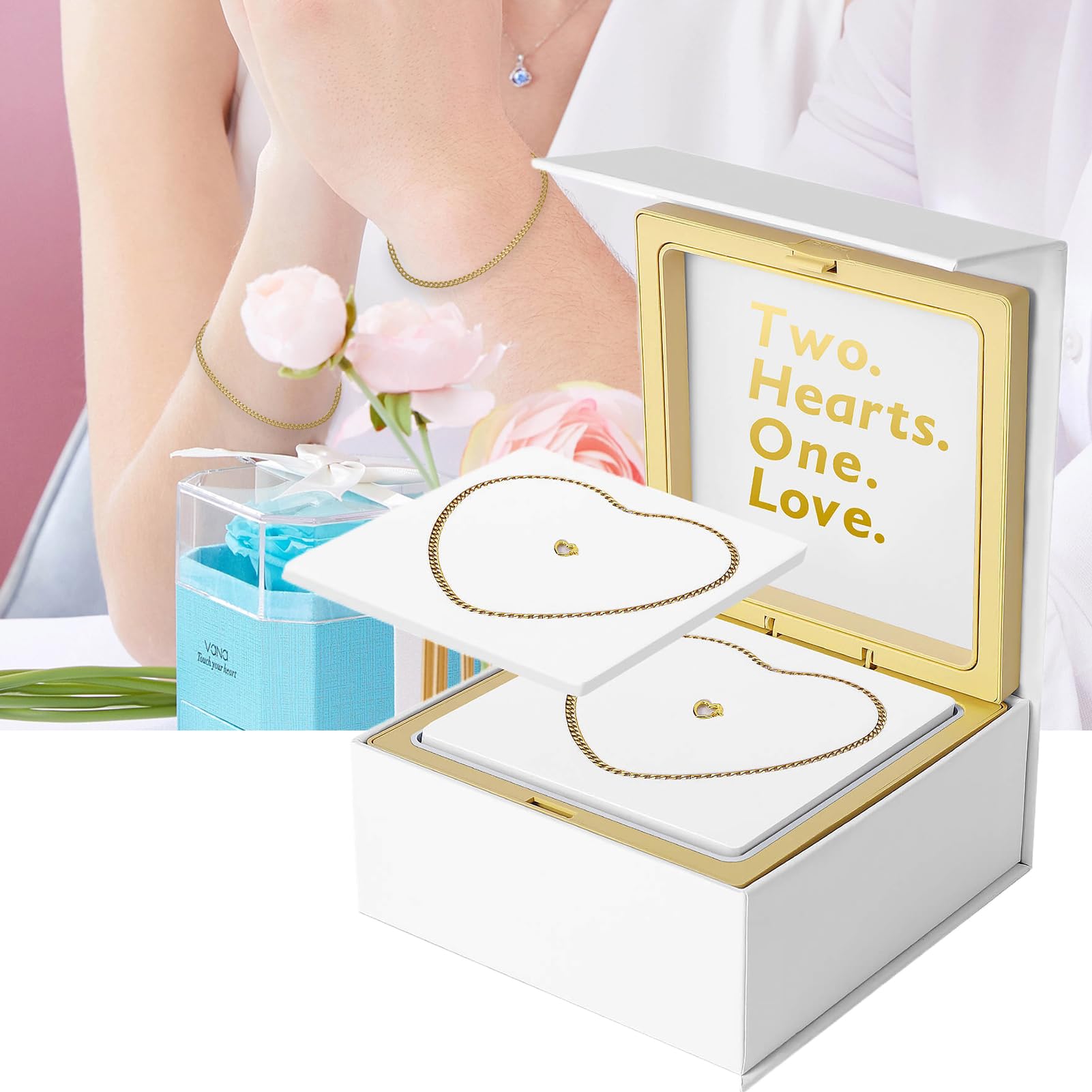 Générique Set di braccialetti per coppie permanenti, kit per braccialetti permanenti - Braccialetti 'amicizia bloccati con chiusura a chiusura | Catena di gioielli a cuore di bloccaggio per amici | CHECKING CHEART RELAZIONI CATENA GIOI per i gioielli per