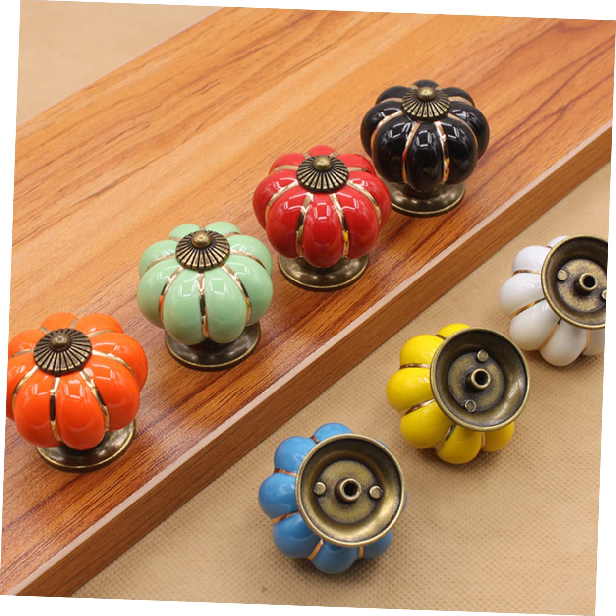 Hemobllo 6pezzi Pomello in Ceramica Forma di Zucca per Porte per Mobili e Armadi Verde