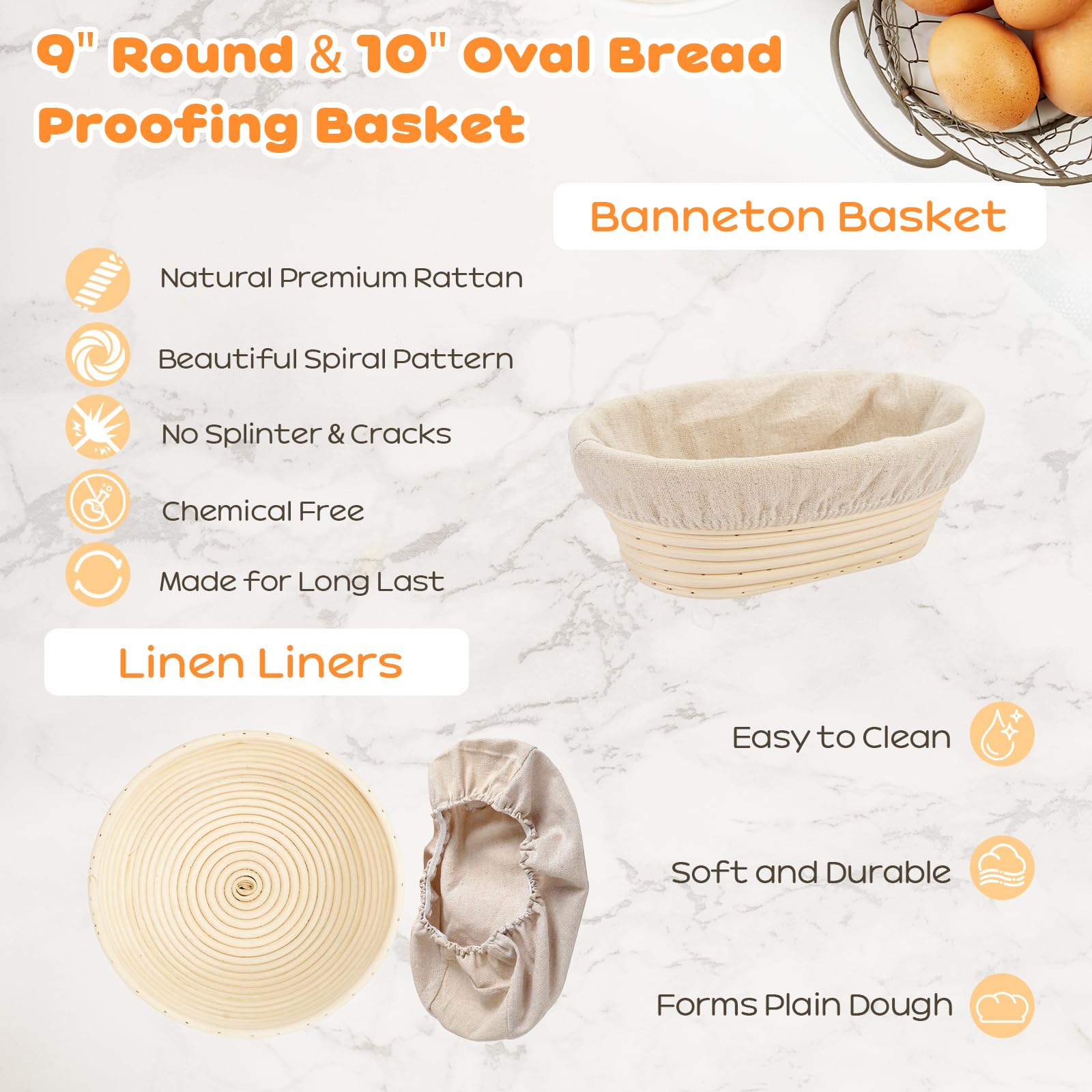 Sauerteig-Starter-Set, 22,9 cm rund und 25,4 cm oval, Banneton-Brot-Gärkörbchen, Sauerteig-Brot-Backzubehör mit Sauerteig-Starterglas und Brotschneider, Sauerteig-Set, Geschenke für Menschen, die