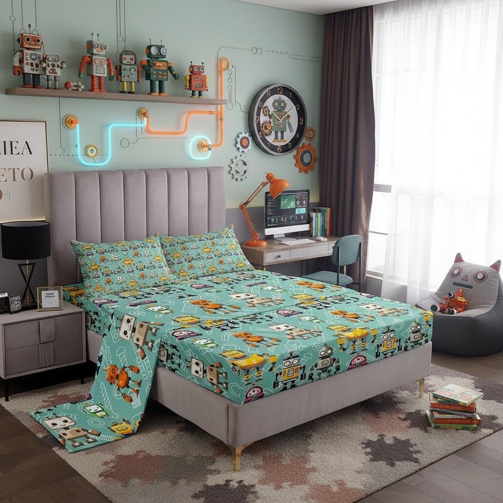 Linge de lit machine intelligente anti-glisse avec drap-housse à poche