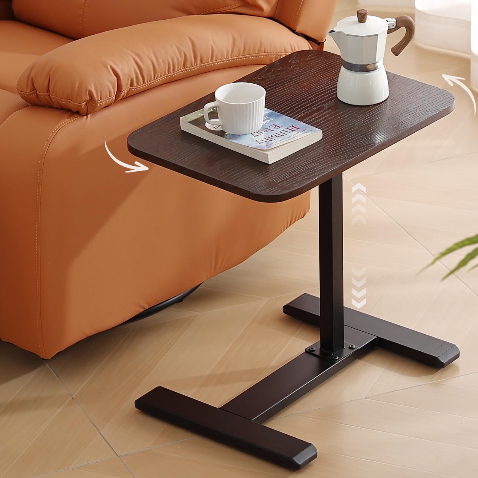 Photo 1 of Windpost Solid Wood C-Shaped Side Table,360° Rotating TV Tray Table,Height-Adjustable,Sliding Sofa Table,Rolling Laptop Desk for Living Room and Bedroom Use with Sofa,Bed,Chair-Deep Walnut