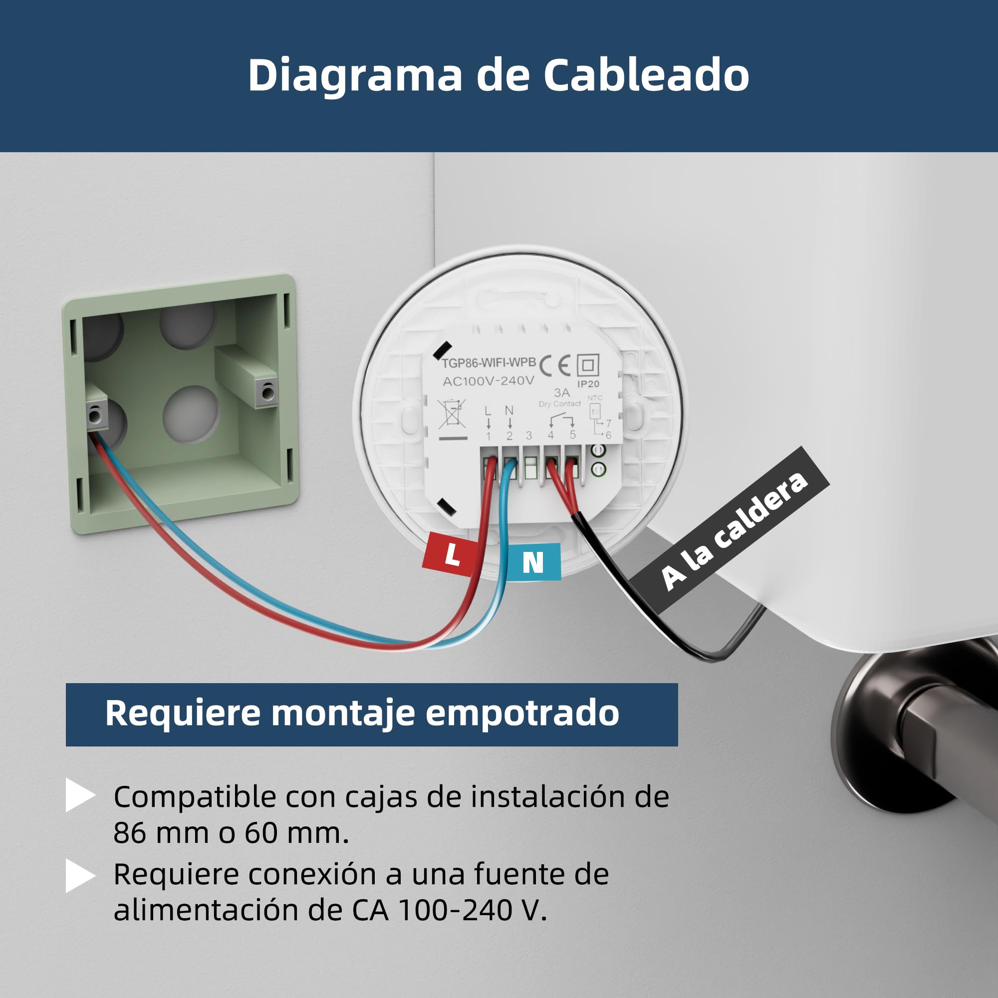 Termostato Wi-Fi para calderas de calefacción, con programación semanal y función de Control por Voz. Compatible con Google Assistant y Alexa, Compatible con la aplicación Tuya/Smart Life. TGR86 220V