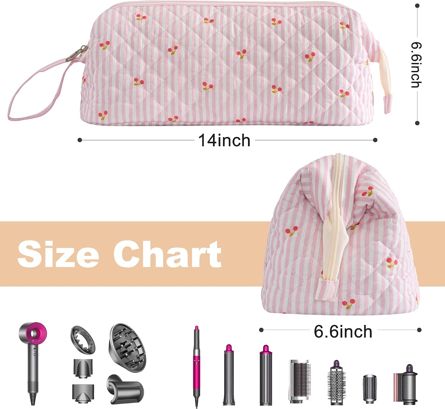 Hair Tools Travel Bag with Divider, Hair Tool Organizer Case for Dyson Airwrap & Shark FlexStyle, Large Capacity Storage Bag for Hair Dryer Curling Iron & Styling Accessories, Sweet Cherry image 3