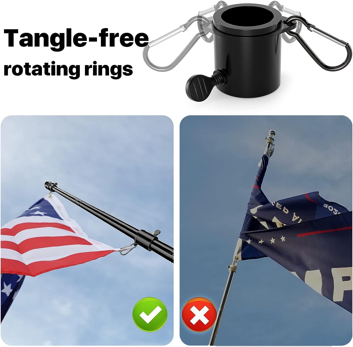 Flag Poles for Outside House, 6FT Flag Pole Kit for American Flag - Residential and Commercial Flagpole for House Garden Yard - Professional Metal Flag Pole with Two-Position Bracket Holders Black