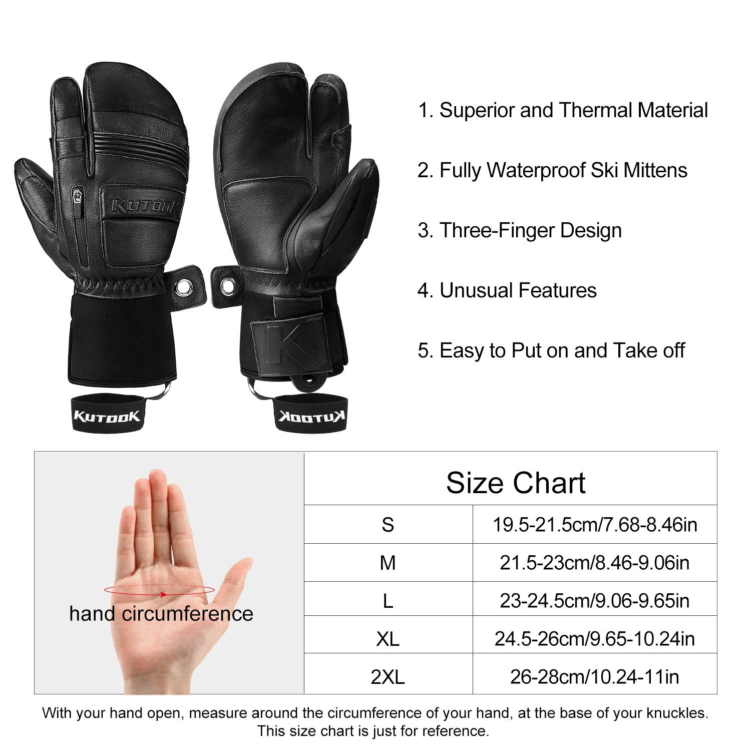 KUTOOK Gants Ski Chauffants Hiver Homme Femme Imperméable 3M Thinsulate Cuir Thermique Anti Froid Chaud Snowboard