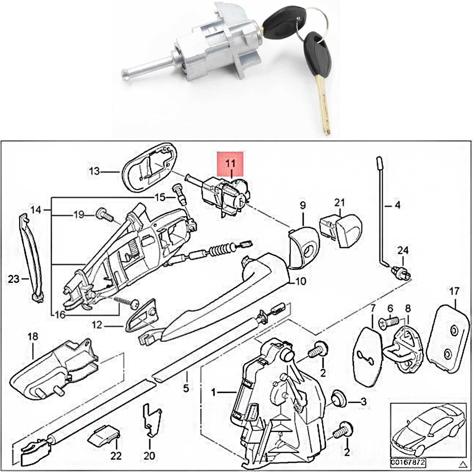 Cilindro Serratura Porta Guidatore Sinistro con 2 Chiavi Compatibile con BMW E46 325i/325xi/330i/330xi M3 51217019975