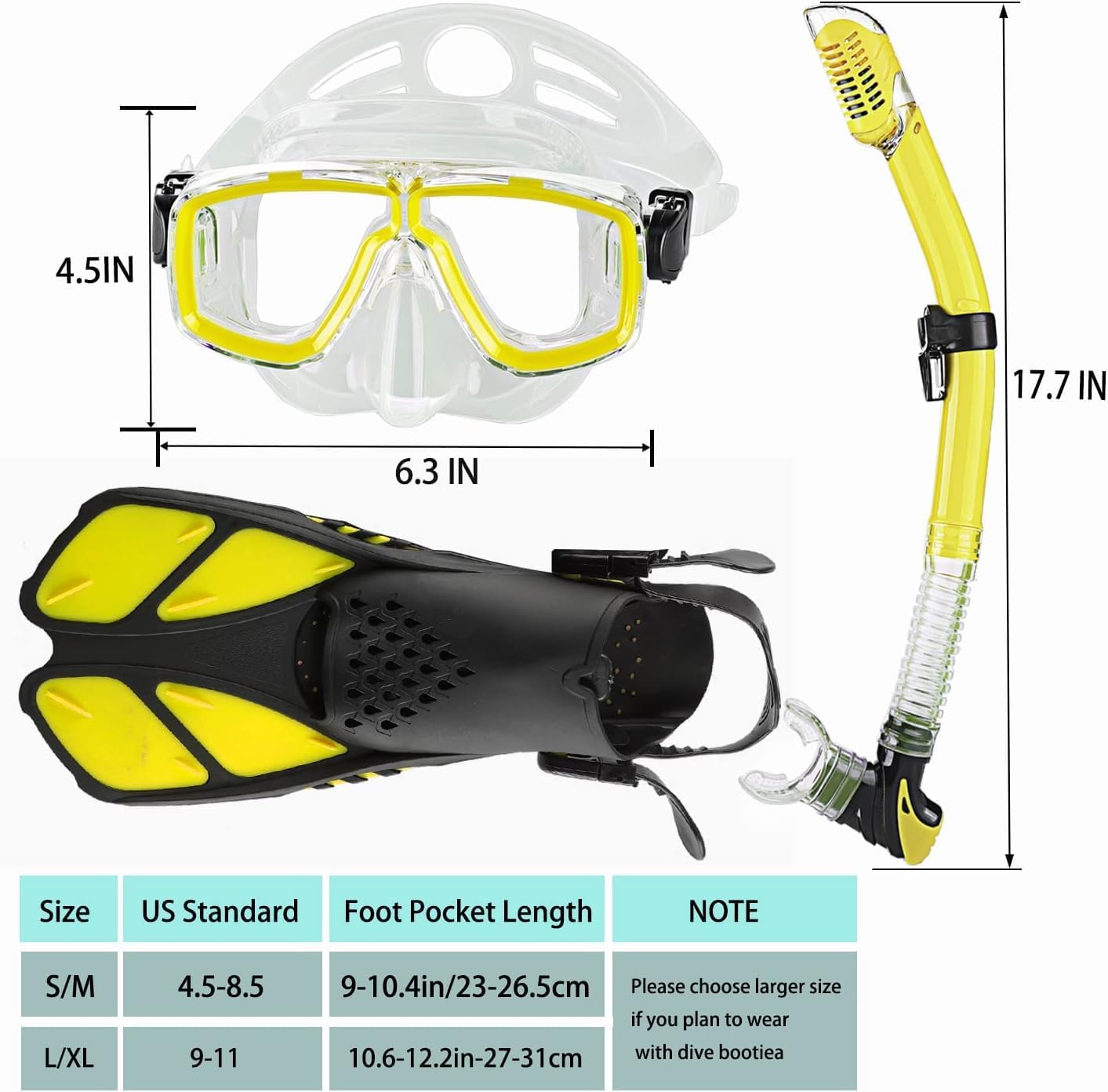 Delavala Dry Snorkel Set Kids (Yellow - S/M ) - ,Panoramic Wide View,Anti-Fog Scuba Diving Mask,Professional Snorkeling Gear 1