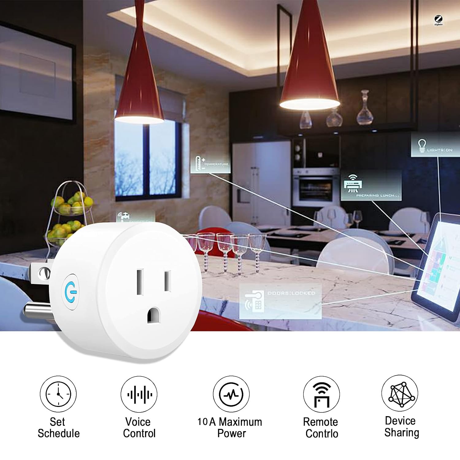 Zigbee Smart Plug is Compatible with Alexa, Echo Plus, SmartThings Hub, (Hub Required), Voice Pairing Smart Switch to remotely Control Your Home appliances from Anywhere in Alexa Accessories