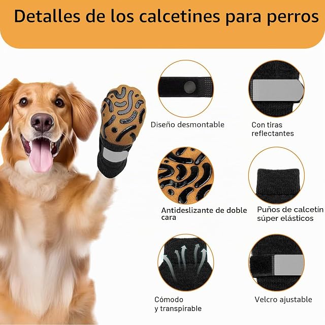 Foto 3 de 7 de Guyode 4 Piezas Calcetines Perro Antideslizantes Interiores Ajustable