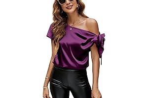 Women's Purple Off-the-Shoulder Silk Blouse: Dressy Style Elevated