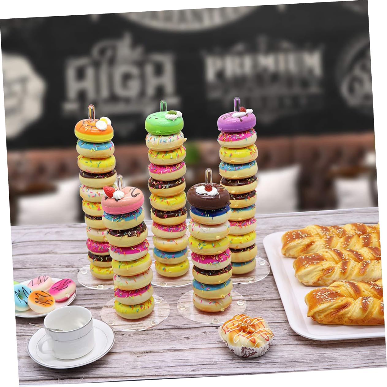 5pcs Round Base Acrylic Donut Display Stand Treat Holder for Birthday Decorations Party Supplies