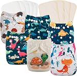 Babygoal Couches pour bébés, Nappe de poche lavable à usage unique 6pcs Couches+6pcs Inserts de microfibres+4pcs 3-Layer Rayon Bamboo Inserts 6FB15-CA