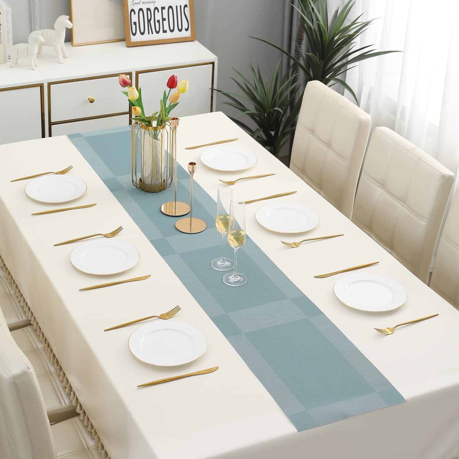 Golden Placemats & Table Runner Set - Protect Your Table -28
