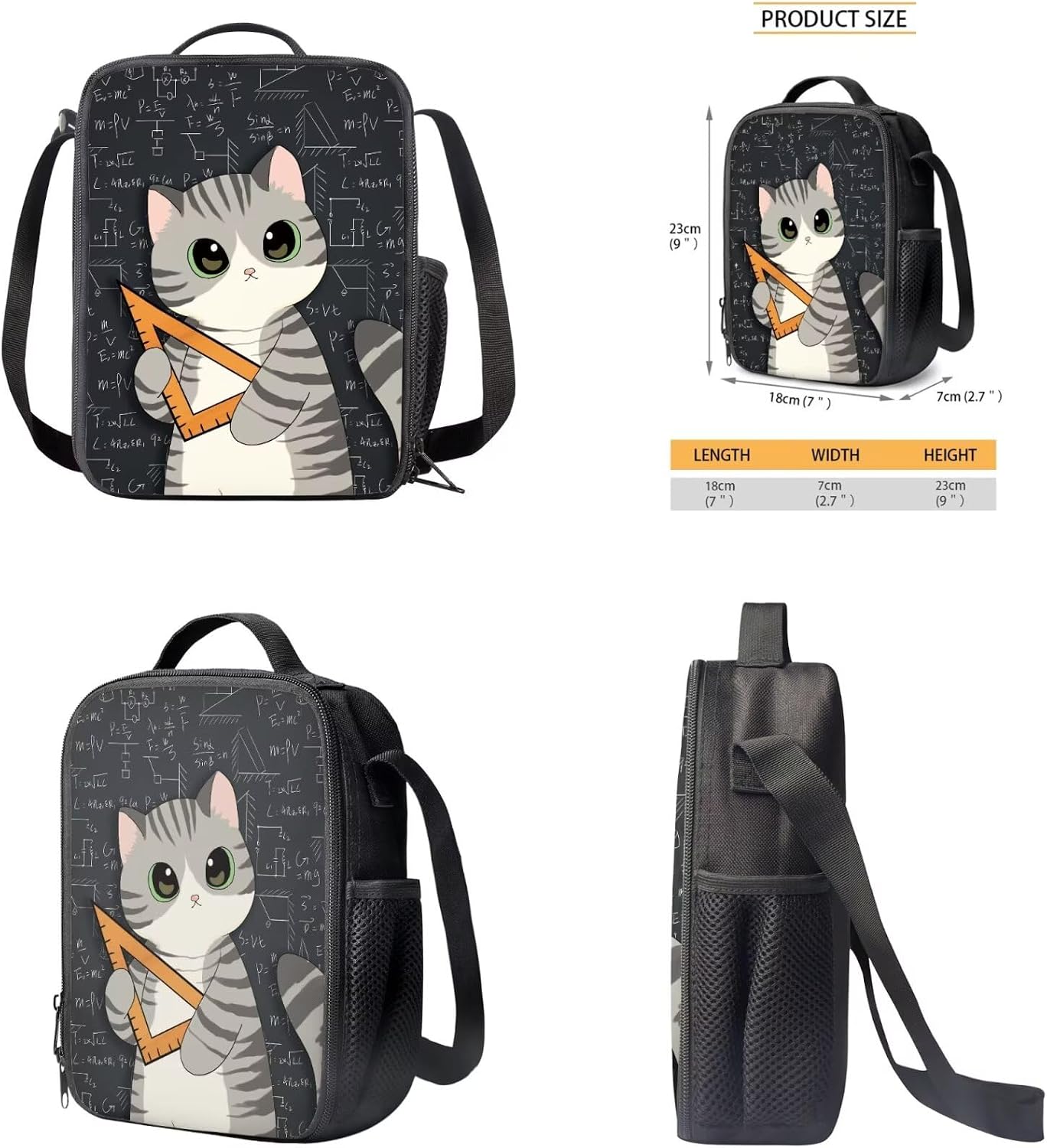 Ystardream Cute Cat Backpacks for Girls with Lunch Box Kindergarten School Bookbag 17 Inch Bookbag with Side Pockets School Bag with Pencil Case & Keychain for Teens Kids Elementary Supplies
