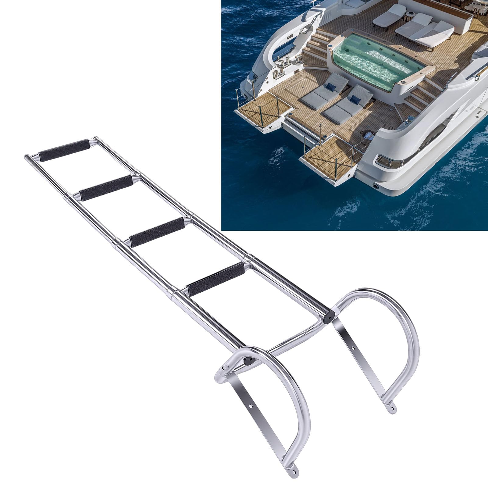 Elprico Scaletta per Barca a 4 Gradini, d'Imbarco Marina Telescopica in Acciaio Inossidabile 316 con Corrimano e Gradini Antiscivolo per Yacht e Banchine