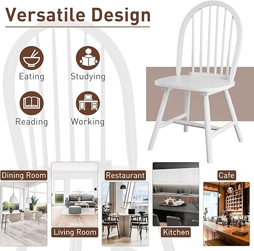 Miniatura 6 de Giantex Juego de 4 sillas de comedor de madera, sillas Windsor con patas de madera maciza, respaldo de eje alto, barras transversales en forma de H,