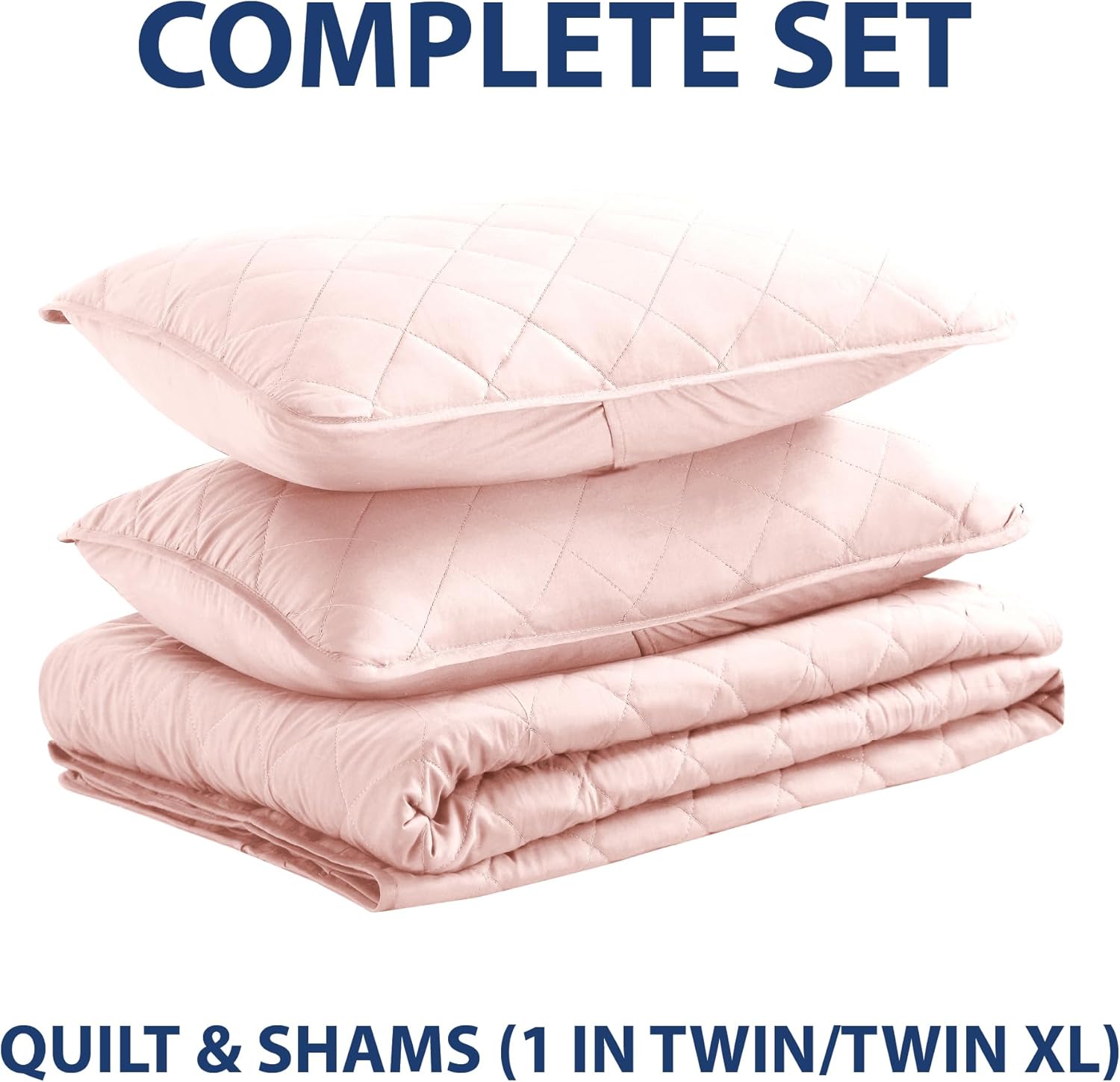 CS CATHAYSPORTS Cathay Home Basic Bedding Home Essential All Season 3PC Microfiber Diamond-Stitch Quilt Set - Rose Blush, King/Cal King