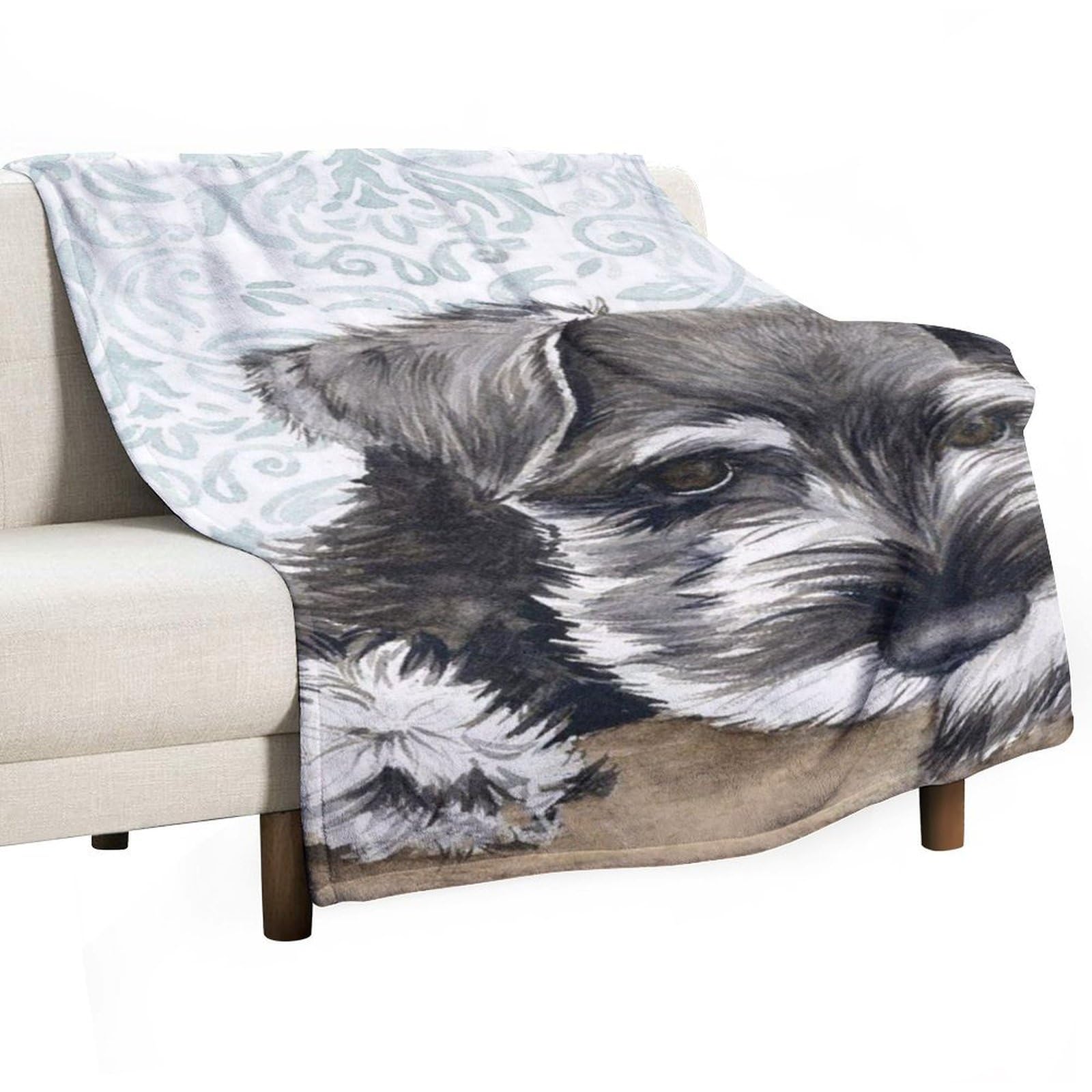 MHYRAC Flannel Blanket, Cute Schnauzer Dog Throw Blanket for Couch Sofa Bed Office, Soft And Comfortable Without Pilling