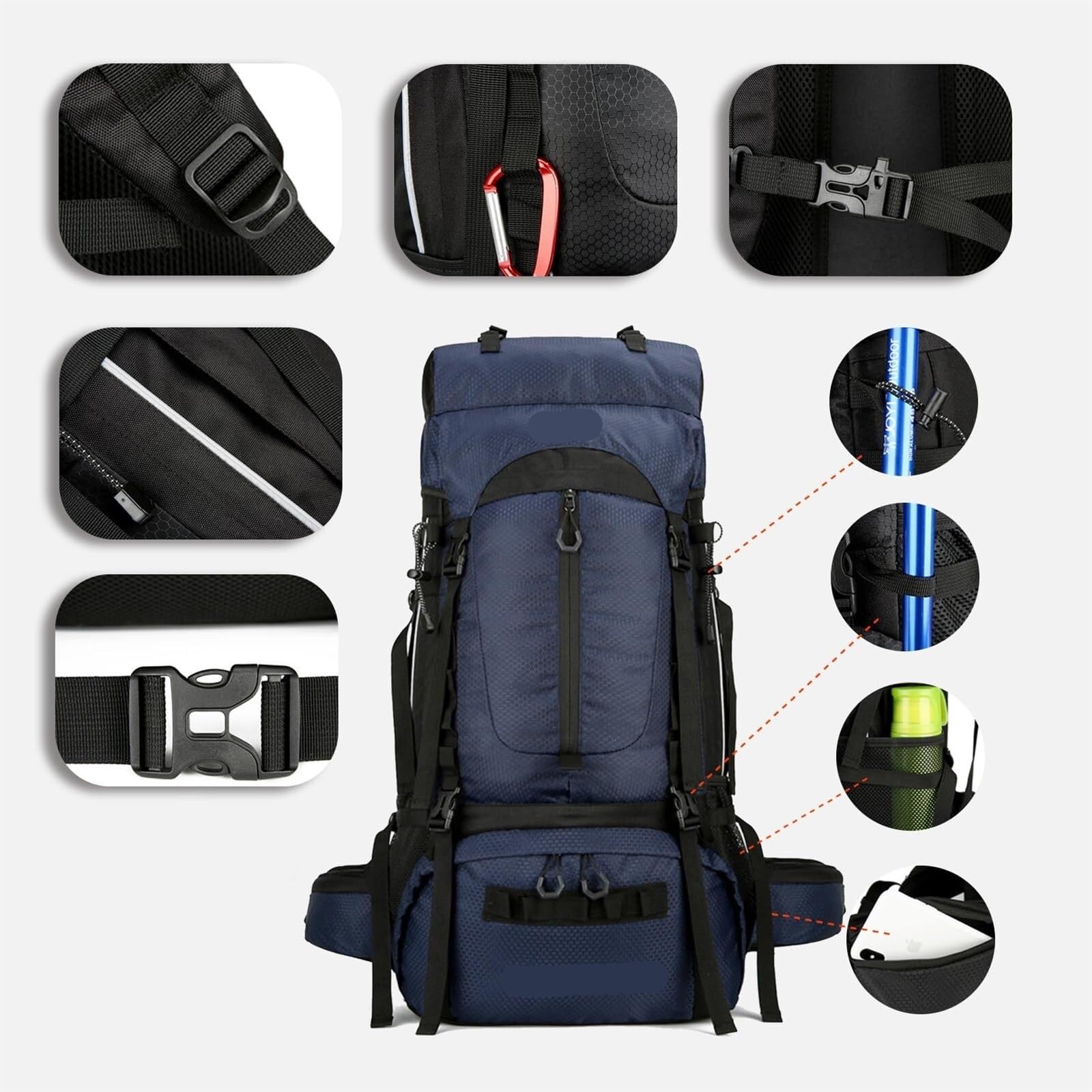 Plecak Turystyczny Plecak Trekkingowy 75L Plecak Turystyczny Lekki Plecak Sportowy Na Zewnątrz Torba Podróżna Na Kemping I Wycieczki Torba Alpinistyczna(Dark Blue)