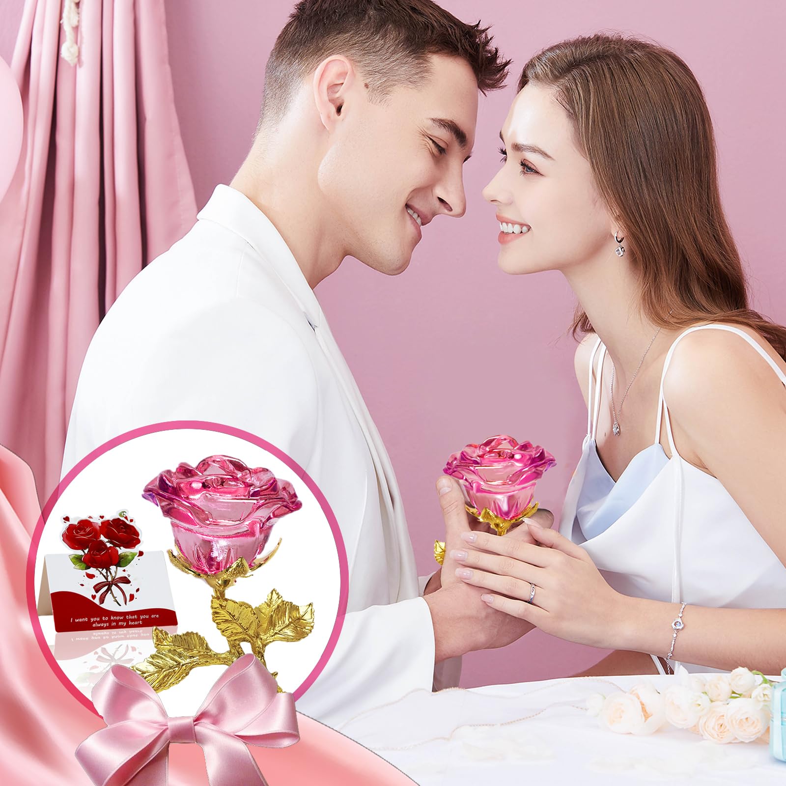 Rosa Cristallo K9 - Regalo Eterno Con Biglietto, Perfetta Per Compleanni E Occasioni Speciali