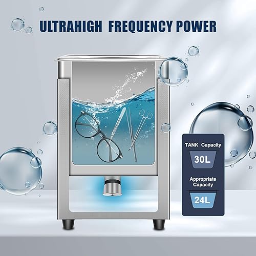 Miniatura 7 de Máquina limpiadora ultrasónica automática de 22 litros con calentador y temporizador, actualización profesional diseñada Ultra Sonic para llave de