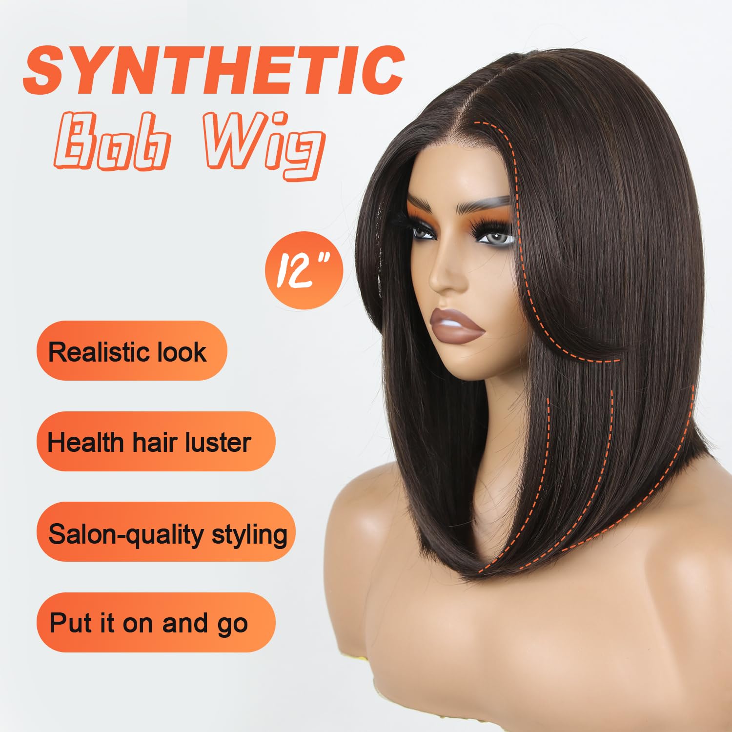 Style Icon Glueless Bob Wig 30 cm (12 cali) czekoladowa brązowa wstępnie zebrana końcówka T dla początkujących krótka peruka z syntetyczną koronką (kolor: F5/6A)