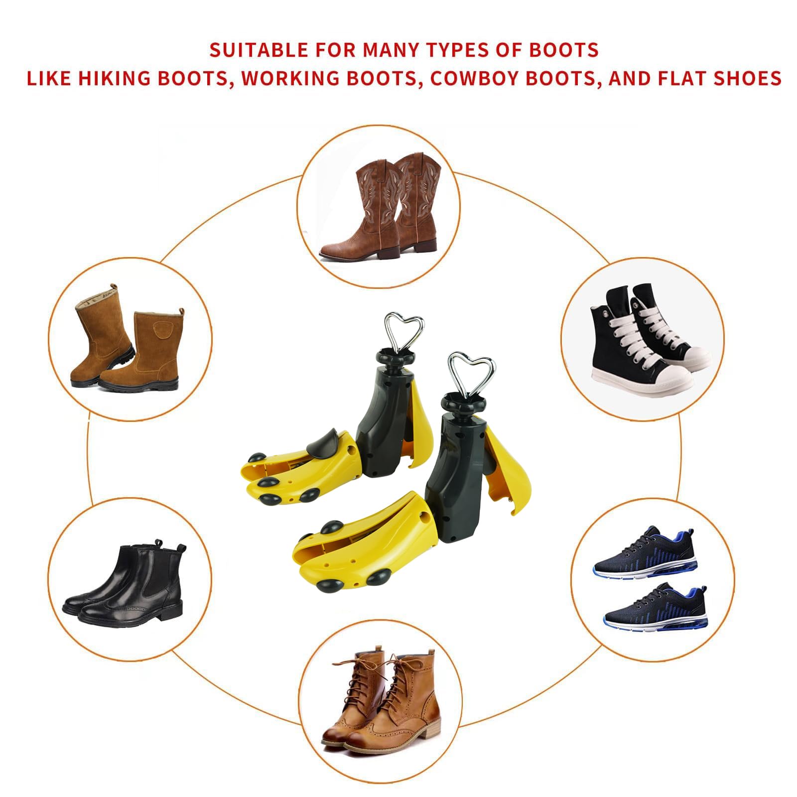 Estirador de zapatos y botas para hombre y mujer, 2 piezas de ancho y longitud ajustables para pies anchos, estirador de botas para hombres de 8 a 13 pulgadas y talla de mujer de 9.5 a 14