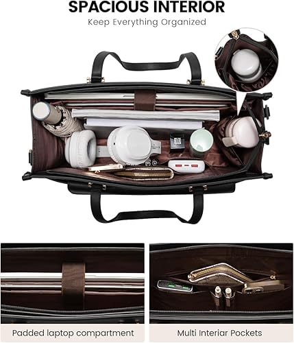 Miniatura 4 de LOVEVOOK Bolsa de mano para laptop para mujer, bolsa de trabajo profesional 2 en 1 de 15.6 pulgadas, maletín de negocios con bolso de mano, bolso de