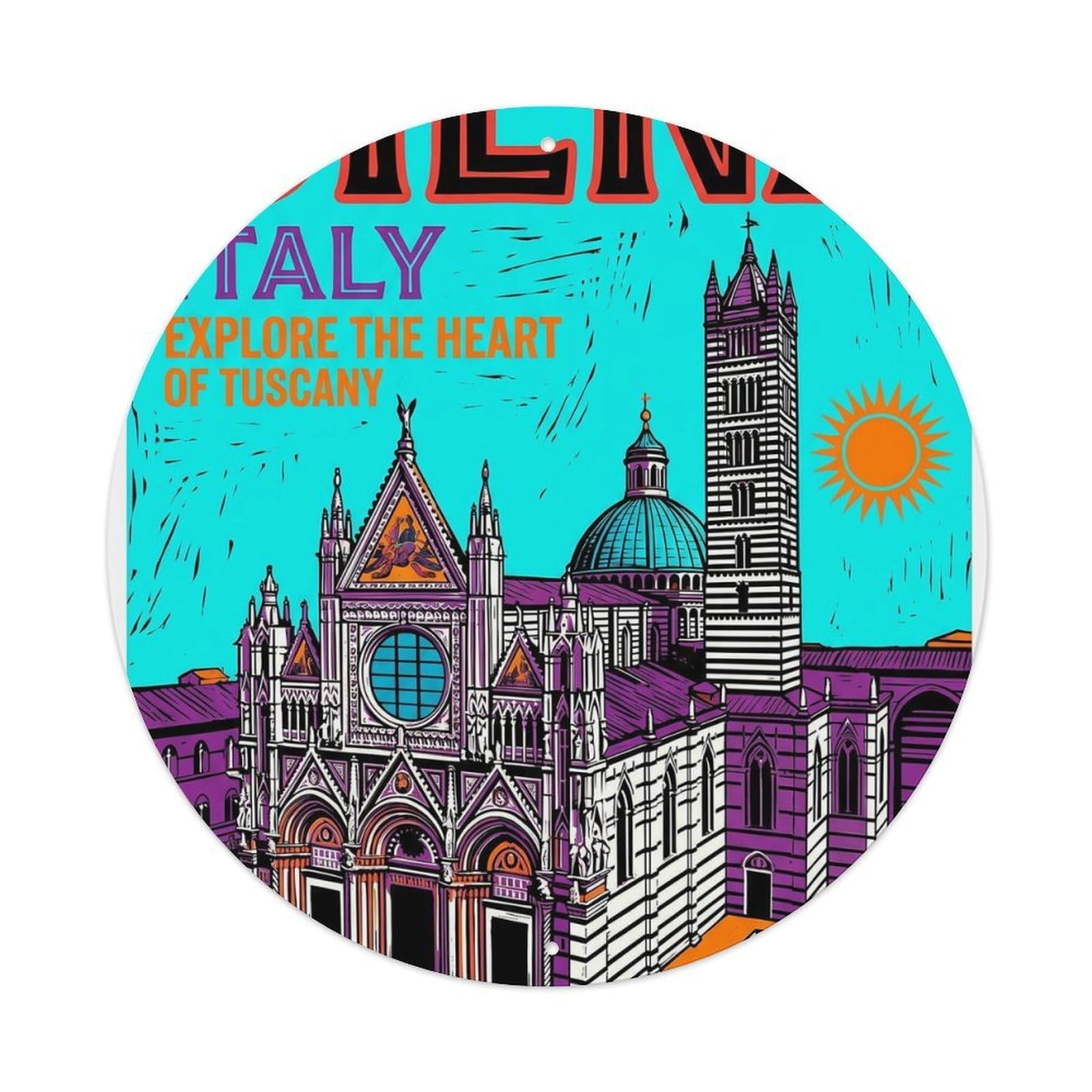 Vintage Travel Siena Italy Linocut Metal Tin Sign
