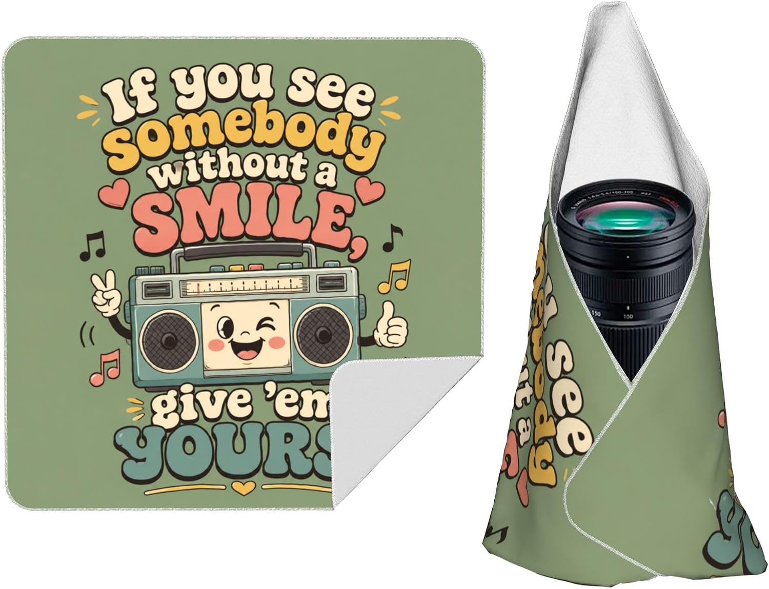 Camera Magic Wrap Retro Boom Box Give Somebody Yours Cartoon Green Bag 10in